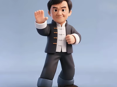 Cartoon Man In Chinese Traditional Outfit Waving Hand With Friendly Gesture 3d model