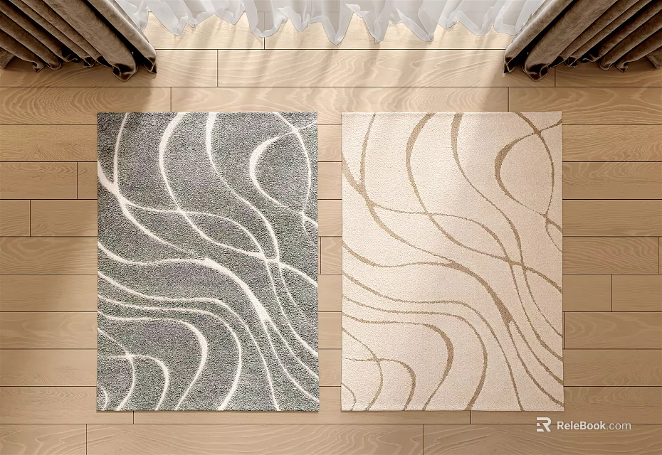 Modern Square Rugs With Wavy Patterns In Gray And Beige For Home Interior Decor 3d model