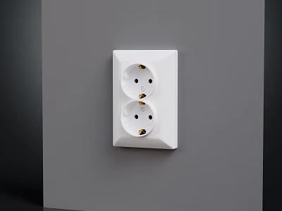 White Double Electrical Socket Mounted On Gray Wall For Home Electrical Use 3d model
