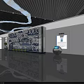 Smart Technology Exhibition Hall With Robot Display Screen And Blue Earth Design 3d model