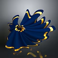 Elegant Blue Dress With Golden Trim And Detailed Flowing Ruffled Design