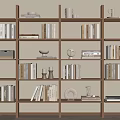 Modern Wooden Bookshelf With Multiple Shelves Books Decorative Clock And Ornaments