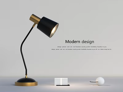 Modern Table Lamp with Black Shade and Brass Base for Minimalist Home Office Decor 3d model