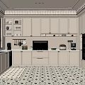 Modern Kitchen Interior With Light Colored Cabinets Patterned Tile Floor And Appliances 3d model