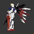 White Blue Red Gundam Model With Red Wings Sword And Shield