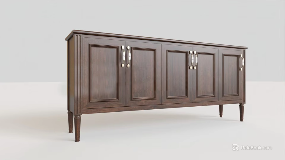 Elegant Wooden Console Sideboard with Cabinet Doors Metal Handles and Sturdy Legs 3d model 