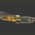 Detailed Cosmic Spaceship Model With Metallic Blue Orange Wings And Thrusters