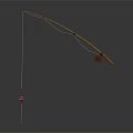 Traditional Wooden Fishing Rod With Red Float Line And Reel
