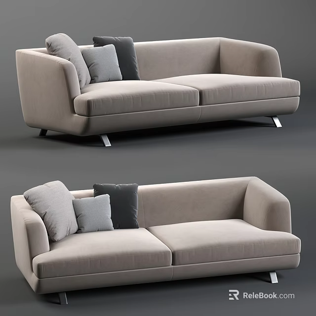 Modern Light Gray Two Seater Sofa With Soft Cushions And Metal Legs Design 3d model 