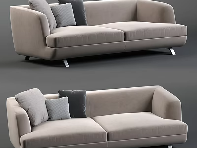 Modern Light Gray Two Seater Sofa With Soft Cushions And Metal Legs Design 3d model