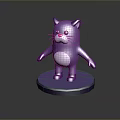 Purple Cartoon Cat With White Belly Pink Nose Black Whiskers Standing On Round Base