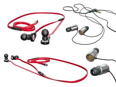 Multiple Styles In Ear Wired Headphones Red Black Cables Audio Plugs Design 3d model