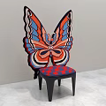 Colorful Butterfly Wing Shaped Single Chair With Patterned Seat And Black Legs