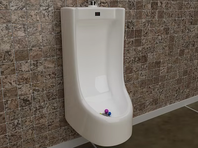 White Wall Mounted Ceramic Urinal In Bathroom With Patterned Tile Background 3d model