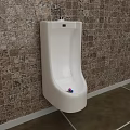 White Wall Mounted Ceramic Urinal In Bathroom With Patterned Tile Background