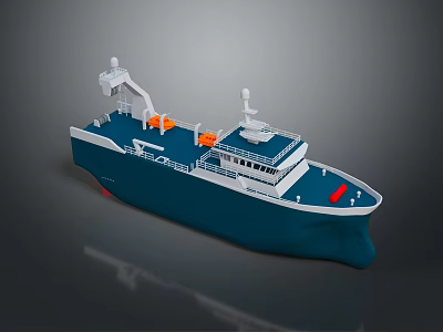 Detailed Blue And White Ship Model With Deck Equipment And Superstructure 3d model