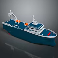 Detailed Blue And White Ship Model With Deck Equipment And Superstructure