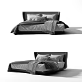 Stylish Modern Double Bed Design With Headboard Pillows And Patterned Blanket 3d model
