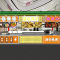 Mall Food Shop With Green Roof And Red Counter Offering Various Delicious Snacks