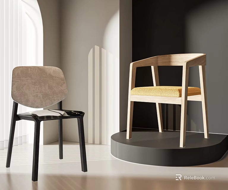 Modern Leisure Chairs With Upholstered Seats And Wooden Frames In Interior 3d model 