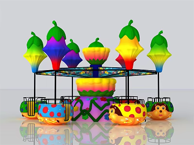 Colorful Flower Bud Shaped Amusement Rides With Ladybug Seats And Rotating Structure 3d model