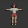 3D Model Woman With Purple Hair White T-shirt Red Shorts Red Shoes Arms Outstretched