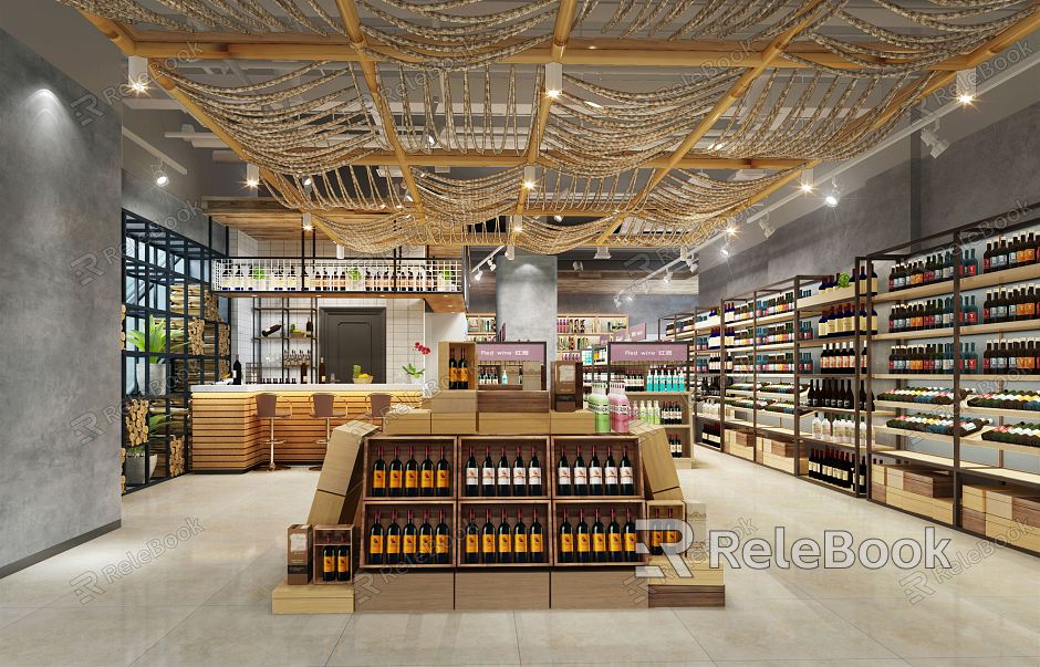 Industrial LOFT Supermarket Supermarket Department Store Red Wine Beverage Area model