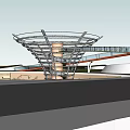 Modern Commercial Landscape Plan With Circular Green Spaces Pedestrian Bridges And Recreational Areas
