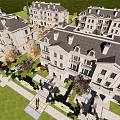 Luxurious Townhouse Exterior With Stone Construction Porch Columns Symmetrical Design And Lawn Front Yard