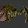Fierce Green Creature With Large Red Eyes Sharp Teeth Open Mouth And Wings