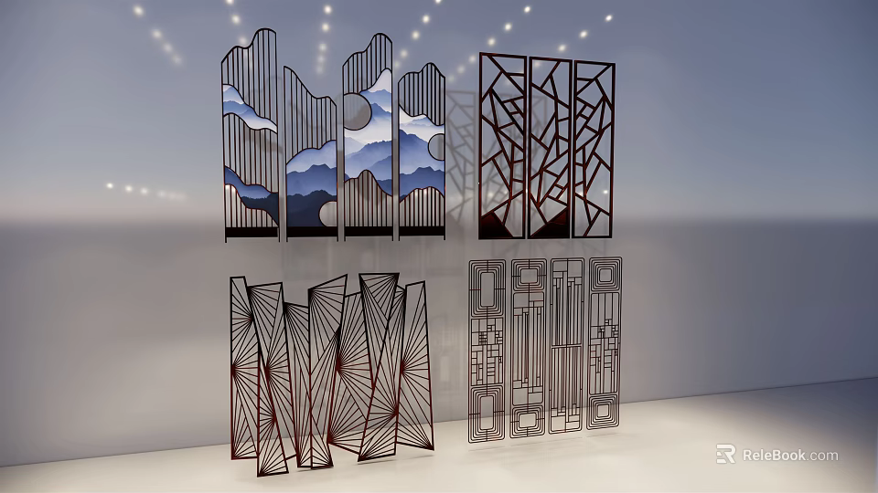 Modern Room Dividers With Artistic Geometric Patterns And Metal Frame Designs 3d model 