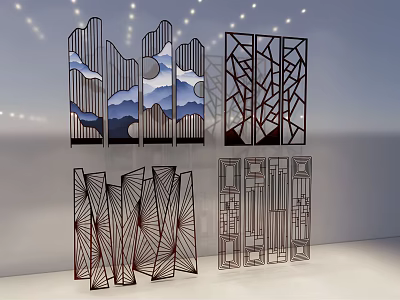 Modern Room Dividers With Artistic Geometric Patterns And Metal Frame Designs 3d model