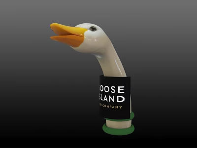 Goose Island Decorative Ornament Set With White Body Yellow Beak Black Band And Green Base 3d model