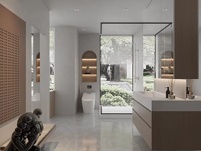 Modern Bathroom Interior Design With Glass Shower Wooden Vanity And Natural Light 3d model