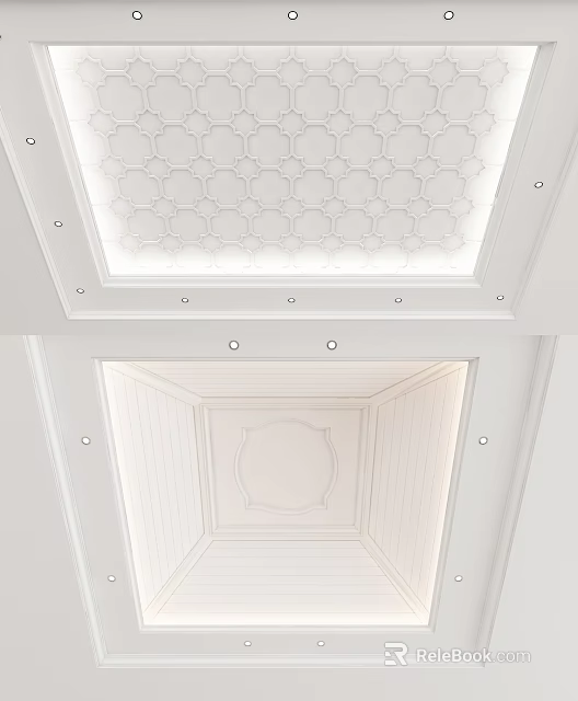 Modern White Ceiling Design With Geometric Pattern And Recessed Lights 3d model