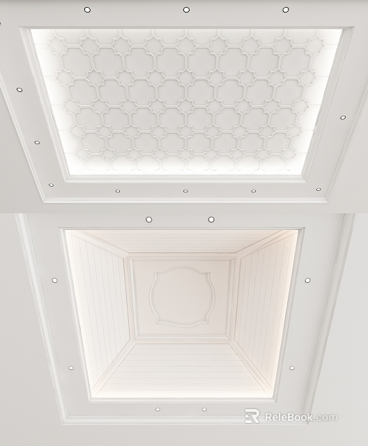 Modern White Ceiling Design With Geometric Pattern And Recessed Lights 3d model 