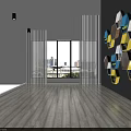 Hexagonal Wall Cabinets With Blue Yellow White Wooden Design And Plants Books On Grey Wall