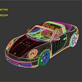 Black Convertible Sports Car with White Top Brown Interior Red Brake Calipers and Reflections