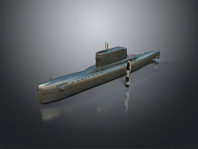 Detailed Metallic Submarine Model With Gray Background And Reflection Effect 3d model