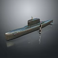 Detailed Metallic Submarine Model With Gray Background And Reflection Effect