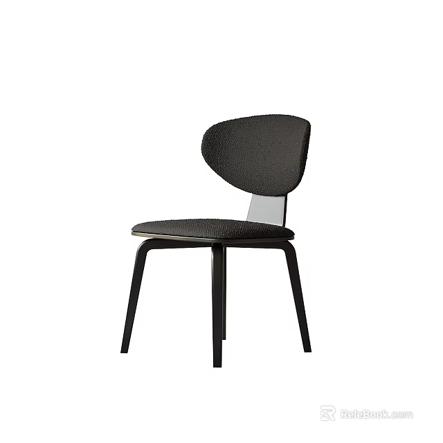 Modern Sleek Single Chair With Curved Backrest Upholstered Seat And Black Wooden Legs 3d model 
