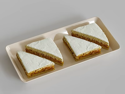 Delicious Three Triangular Layered Cream Sponge Cakes on Light Tray 3d model