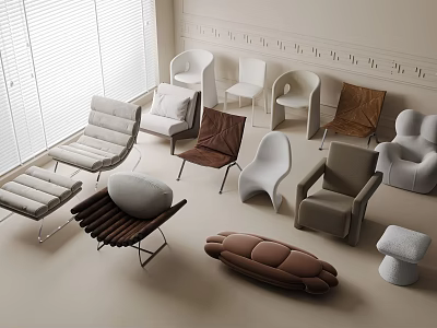 Modern Stylish Single Chairs With Various Designs And Colors For Interior Decor 3d model