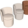 Modern Upholstered Single Seater Sofa in Beige and Brown with Curved Armrest Design 3d model