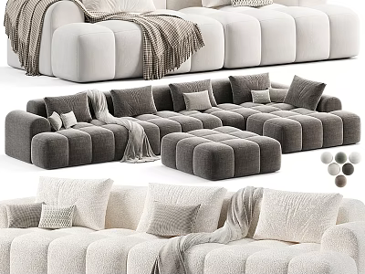 Luxury Sectional Sofa With Plush Pillows Soft Blanket And Multiple Color Options 3d model