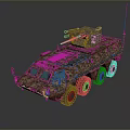 Military Armored Tank With Six Wheels Camouflage Paint Turret And Machine Gun