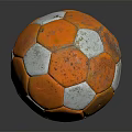 Worn Orange And White Soccer Ball As Sports Equipment On Black Background With Reflection