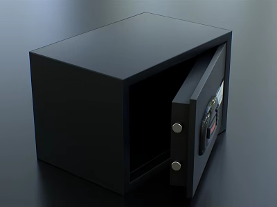 Modern Black Filing Cabinet With Open Door Secure Lock And Metal Design 3d model