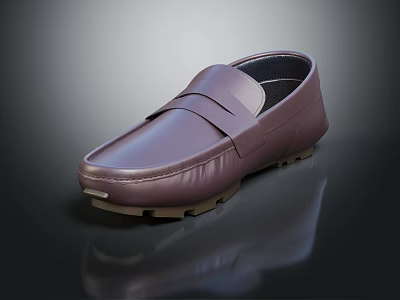 Elegant Purple Leather Loafers With Sleek Surface And Brown Reflective Sole 3d model