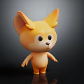 Cute 3D Yellow Creature Character With Big Ears Round Eyes Standing On Dark Background